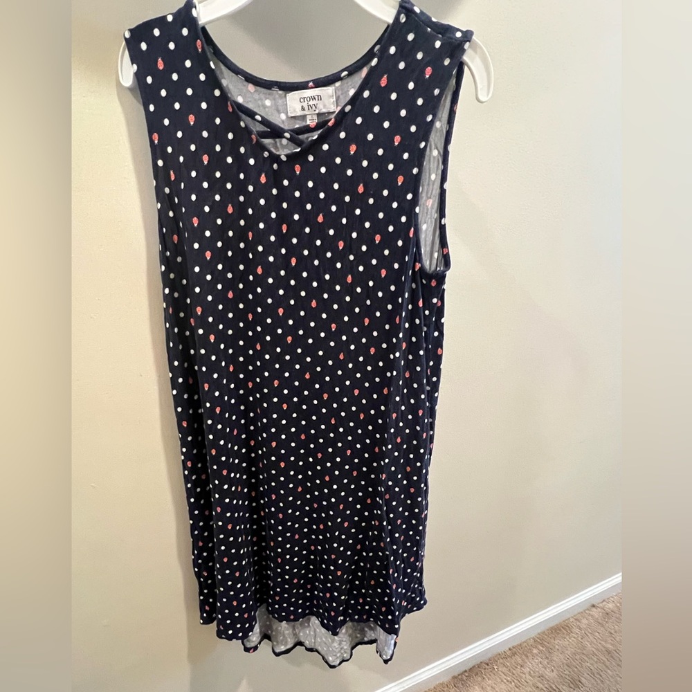 Crown & Ivy Girls Navy Red Ladybug & White Polka dot dress Large LIKE NEW